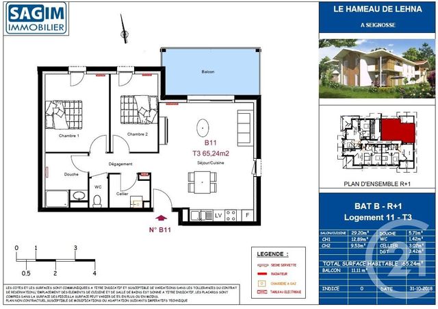 Appartement F3 à louer - 3 pièces - 65.24 m2 - SEIGNOSSE - 40 - AQUITAINE - Century 21 Dune Et Or